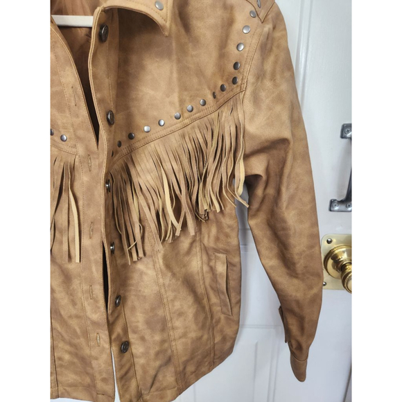 Wild Fable Brown Faux Leather Fringe Jacket L - Picture 7 of 13